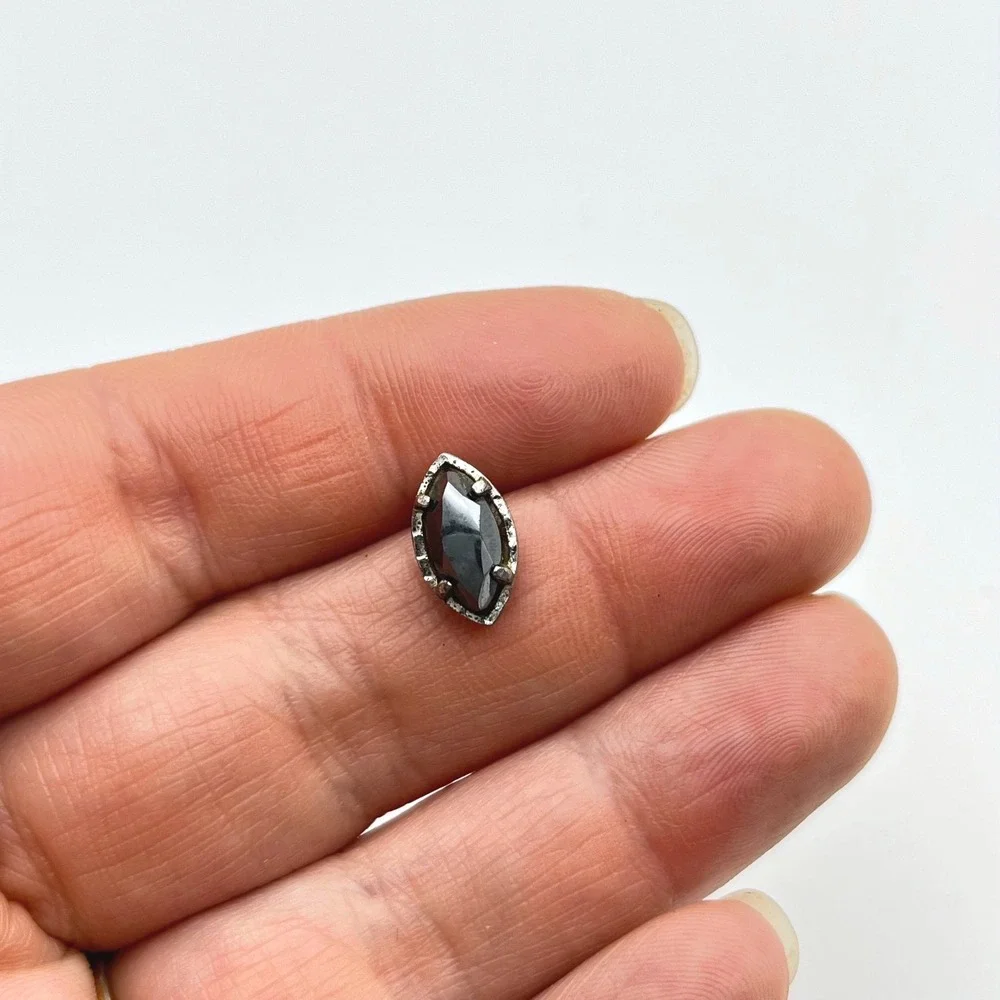 Vintage Hematite‎ Marquise Tie Tac Silver Tone with Security Chain T-Bar Mens